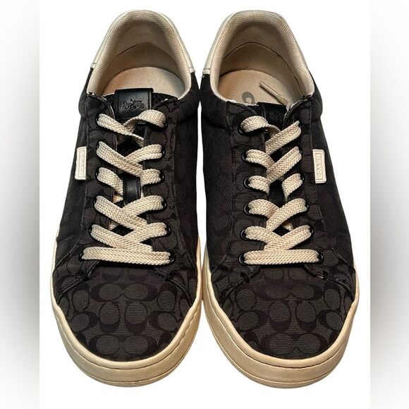 COACH Navy Lowline Signature Jacquard Lace Up Sneakers Shoes Women size 8 - Picture 2 of 10